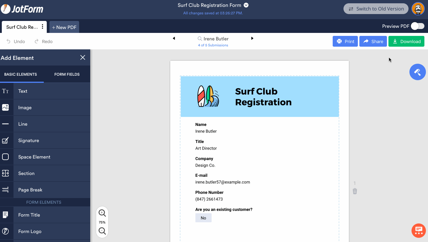 Готовый документ в Jotform PDF Editor