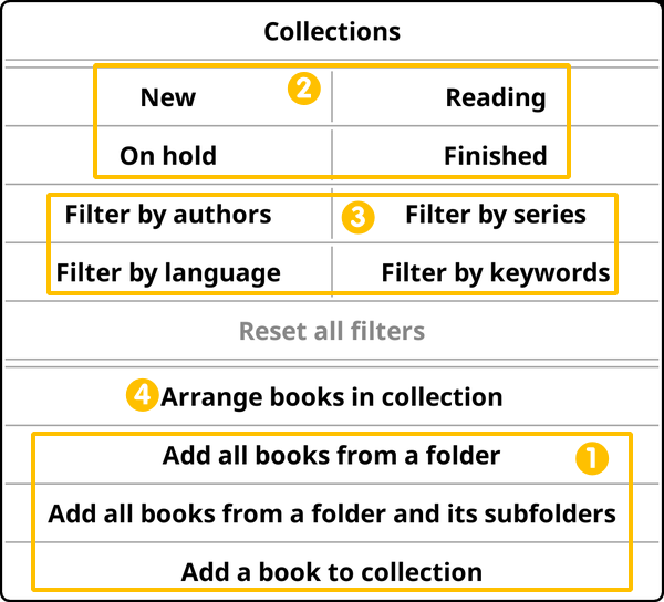 Возможности коллекций KOReader и связанные фильтры