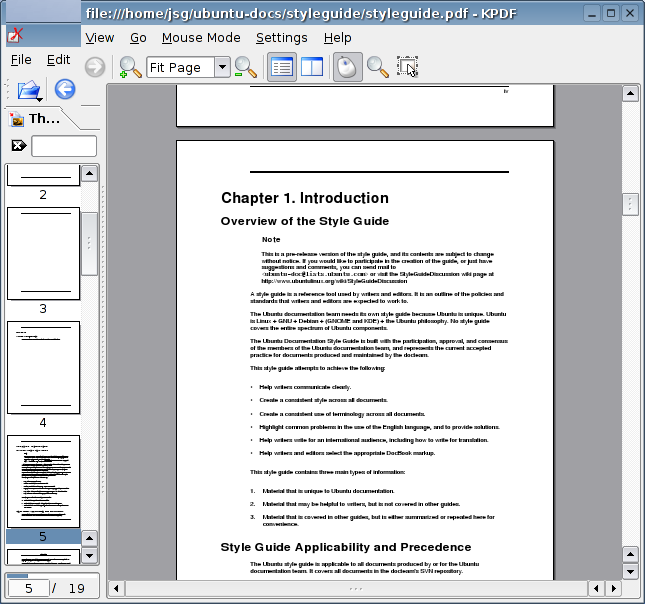 Обычный режим просмотра PDF в KPDF