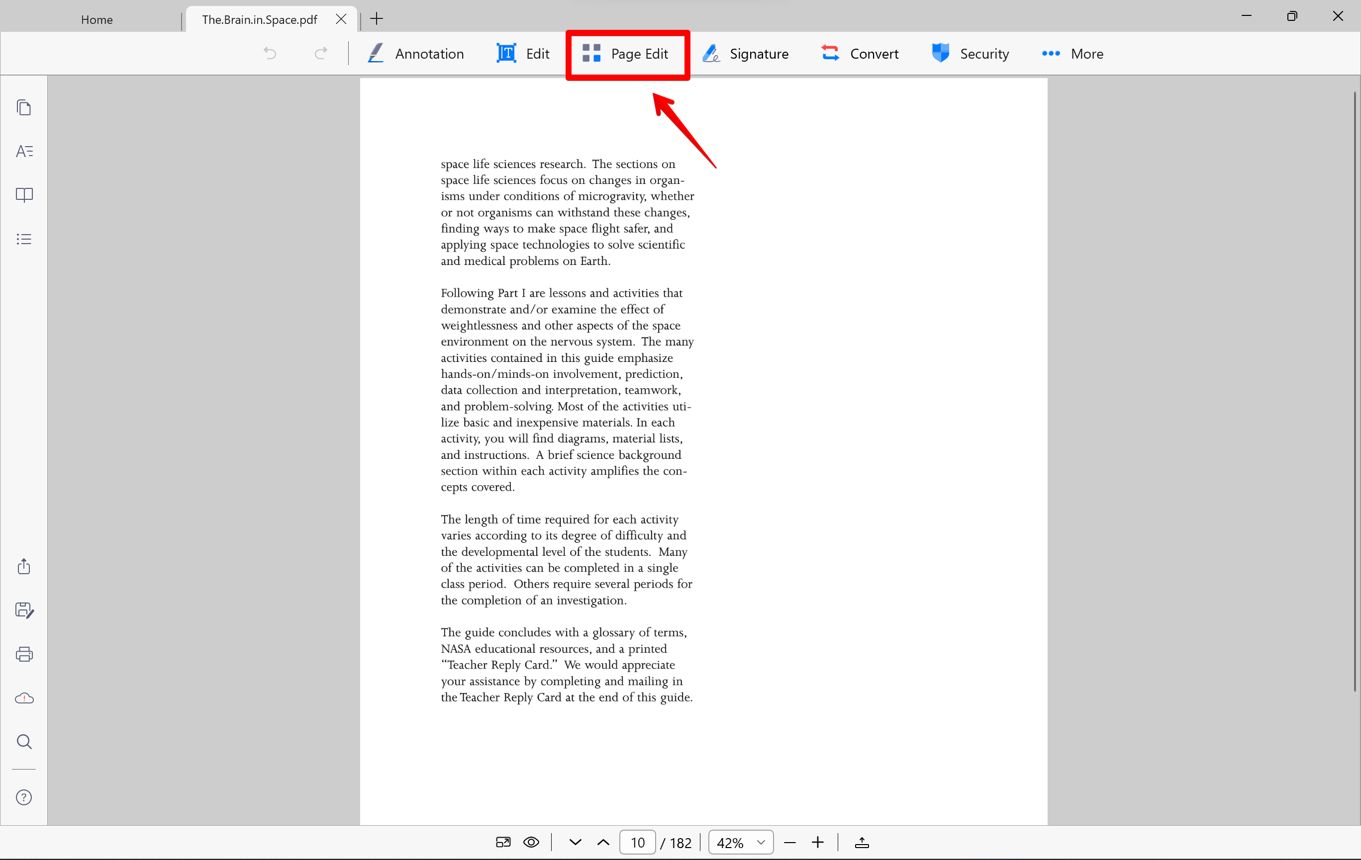 Панель Page Edit в открытом документе