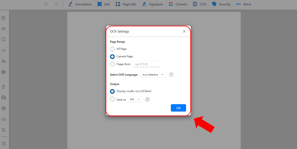 Настройки OCR в Kdan PDF Reader