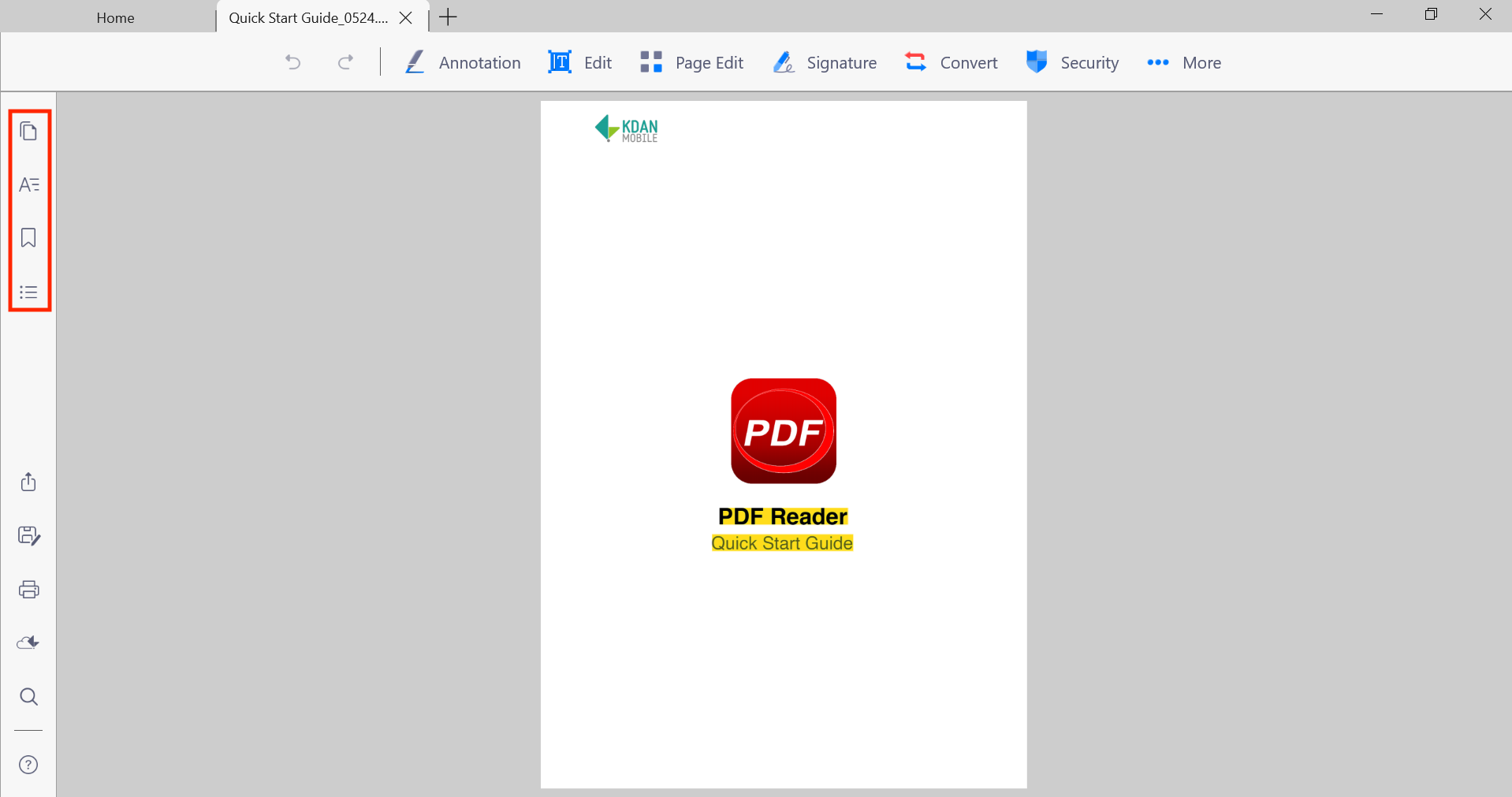 Боковая панель навигации Kdan PDF Reader