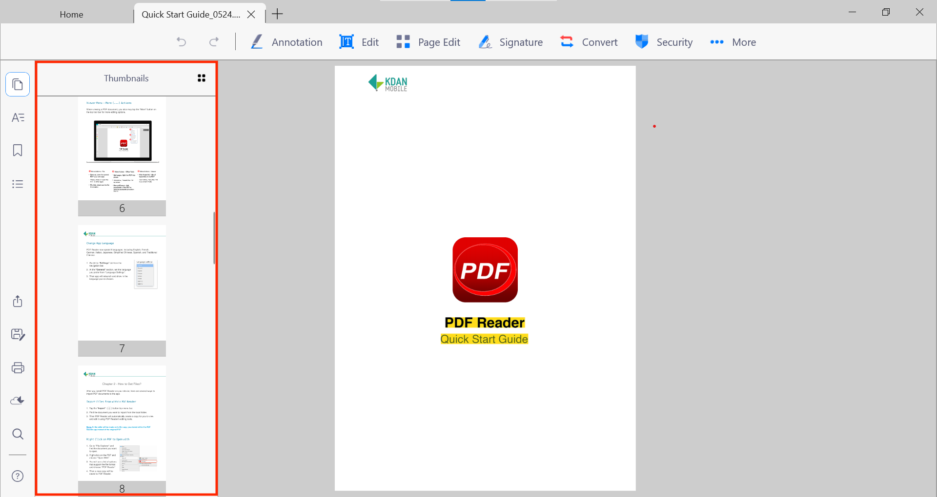 Миниатюры страниц в Kdan PDF Reader