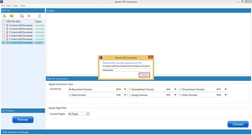 Диалог Enter Password для защищённого PDF