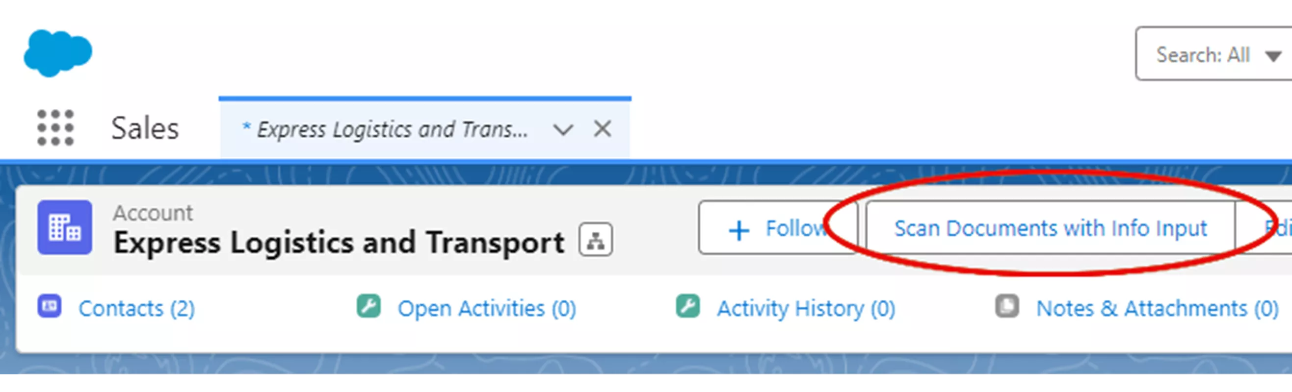 Команда Scan Documents with Info Input внутри карточки Salesforce