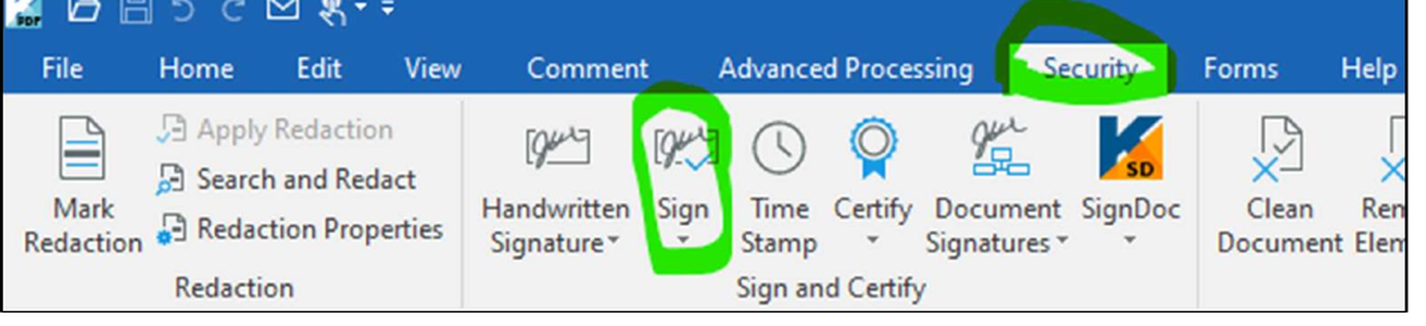 Вкладка Security и команда Sign в Kofax Power PDF