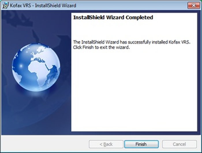 Завершение установки Kofax VRS в InstallShield Wizard