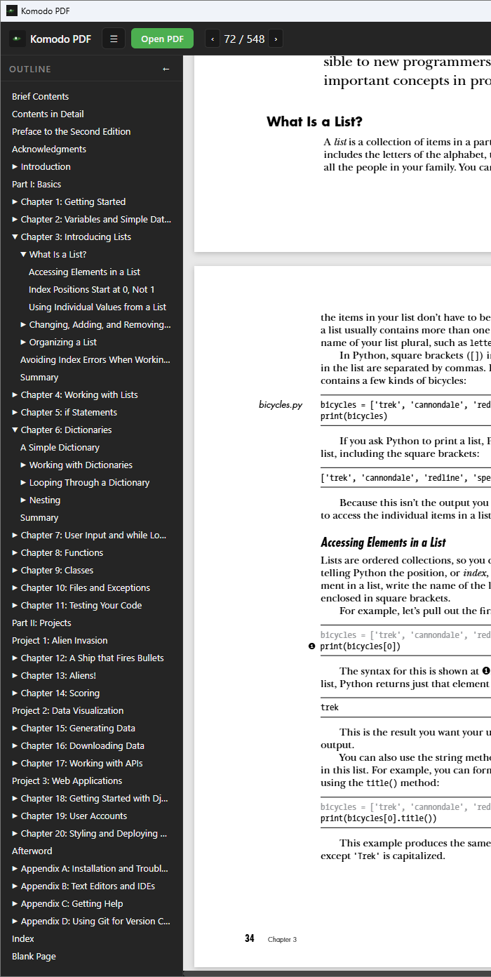 Оглавление и непрерывное чтение PDF в Komodo PDF