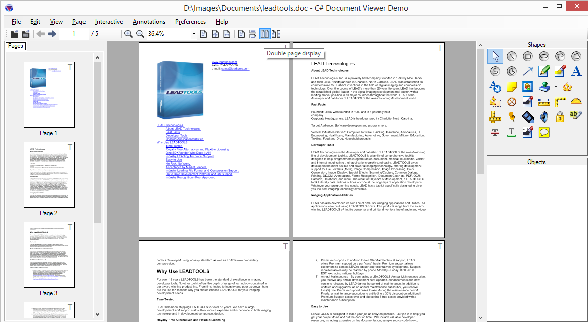 Двухстраничный режим просмотра PDF в Document Viewer