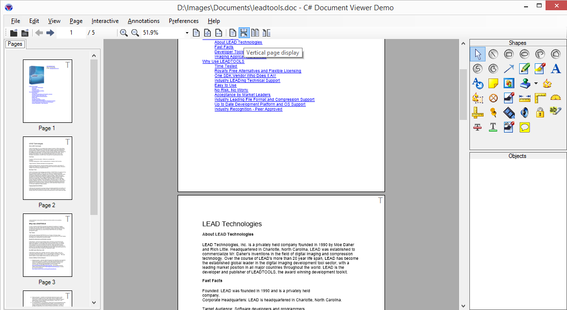 Вертикальный режим отображения нескольких страниц в Document Viewer