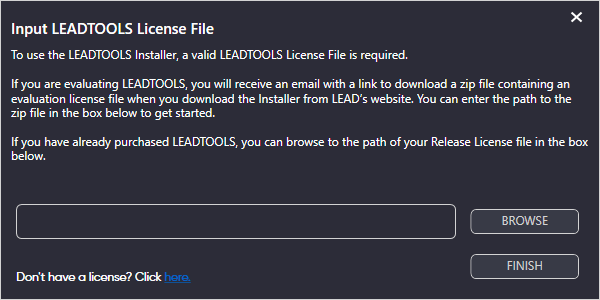 Экран ввода сведений лицензии в установщике LEADTOOLS