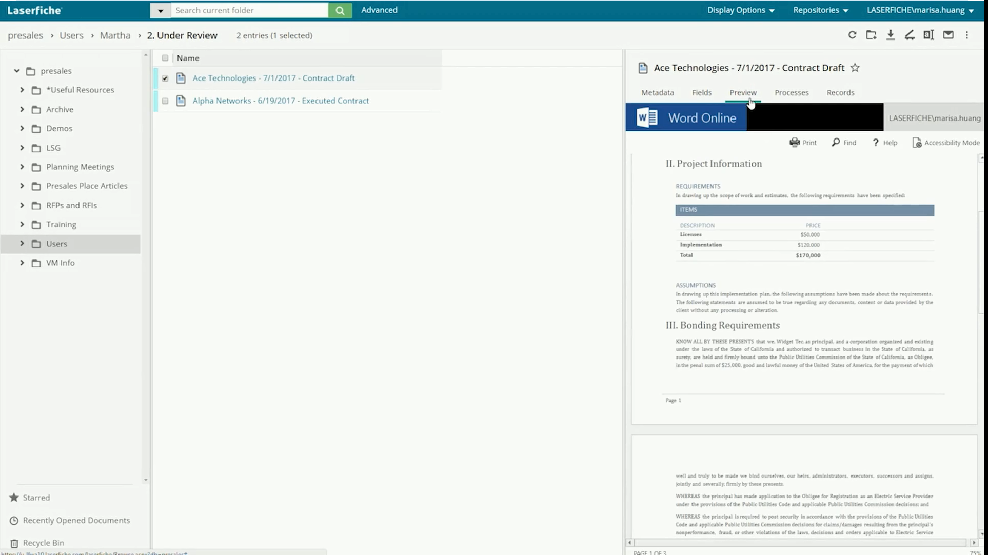 Предпросмотр документа Microsoft Word в репозитории Laserfiche