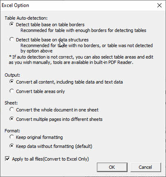 Параметры Excel Option для обнаружения таблиц и структуры листов