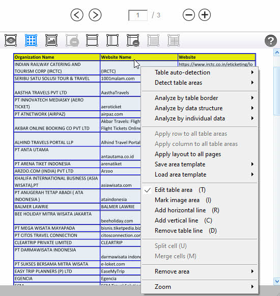 Встроенный PDF Reader и контекстное меню работы с таблицами
