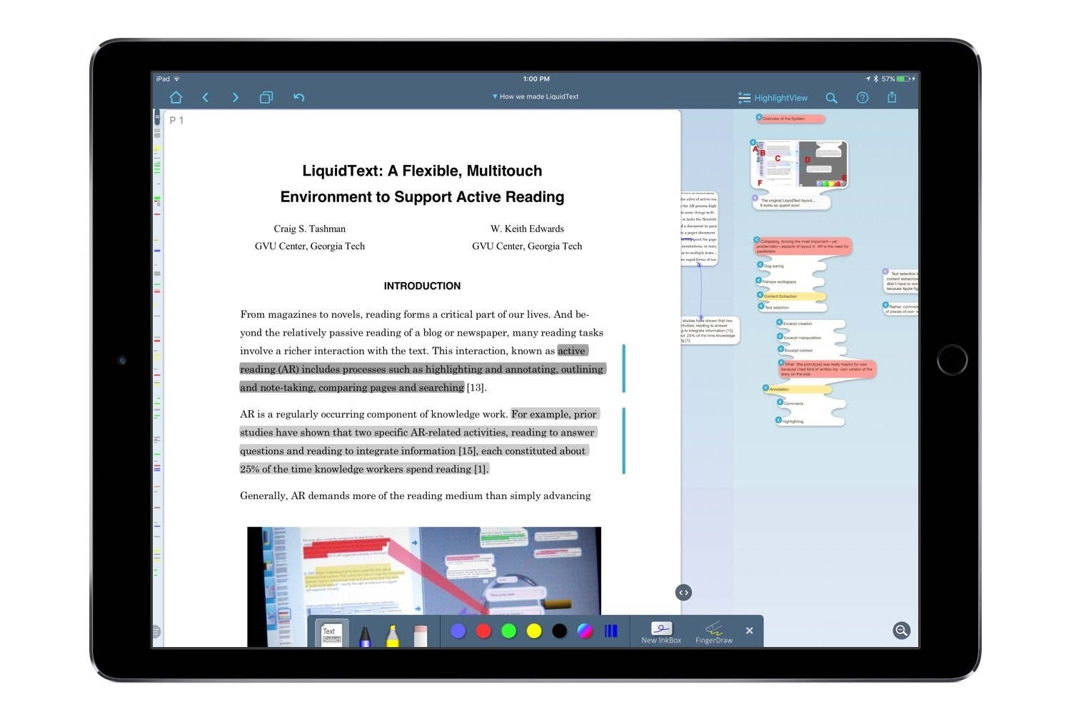 Проект LiquidText с документом и рабочим пространством