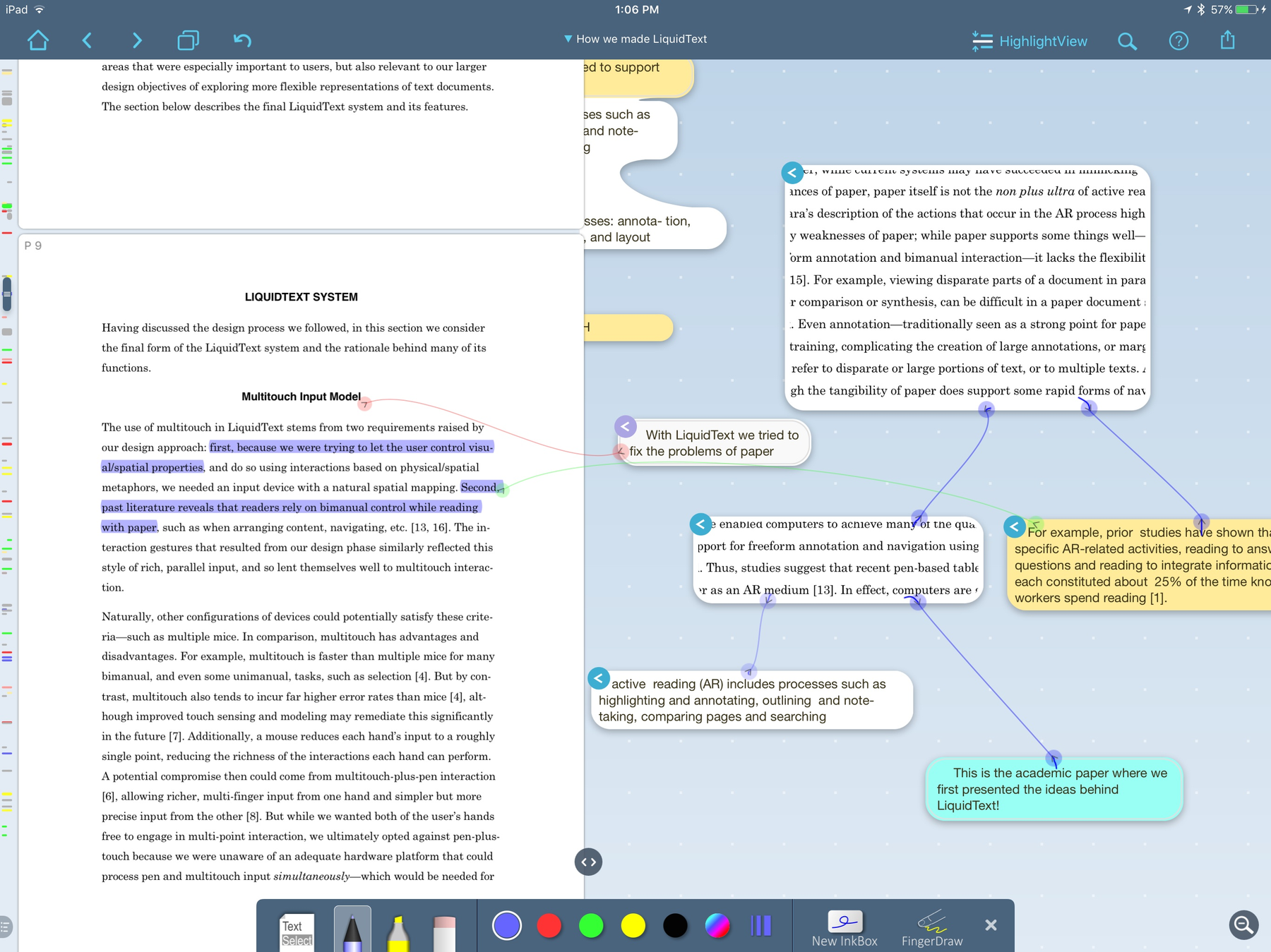 Связи между пометками и фрагментами в LiquidText