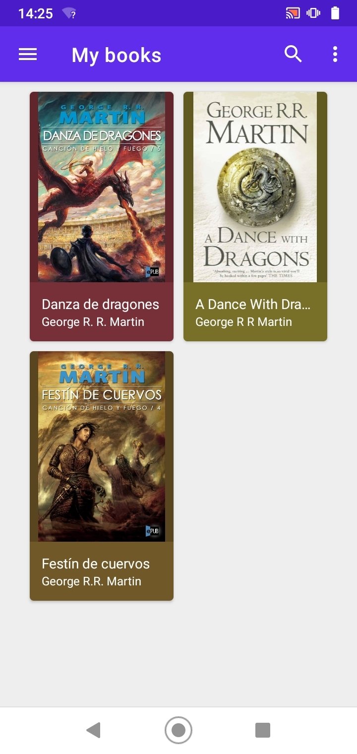 Сетка библиотеки My books в Lithium EPUB Reader