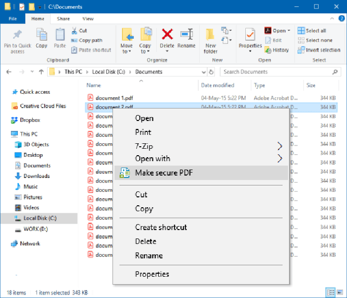 Команда Make secure PDF в контекстном меню Проводника Windows