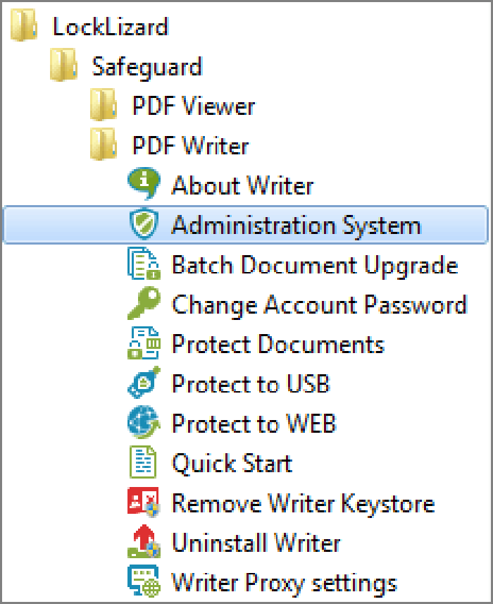 Инструменты Safeguard PDF Writer и Administration System в меню Пуск