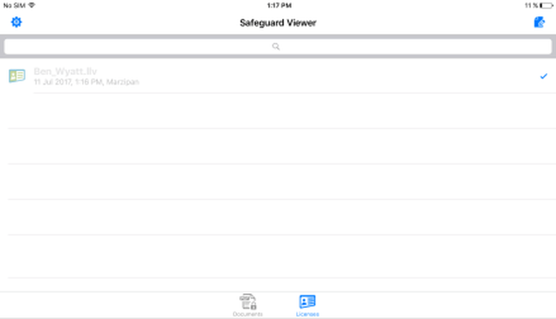Активированная запись лицензии в Locklizard Safeguard Viewer на iOS