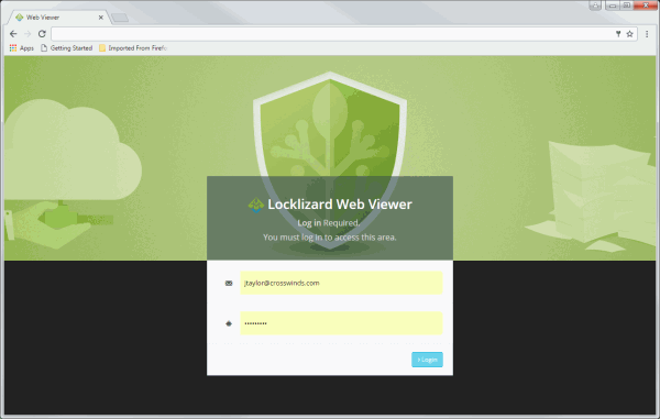 Стандартная страница входа Locklizard Safeguard Web Viewer
