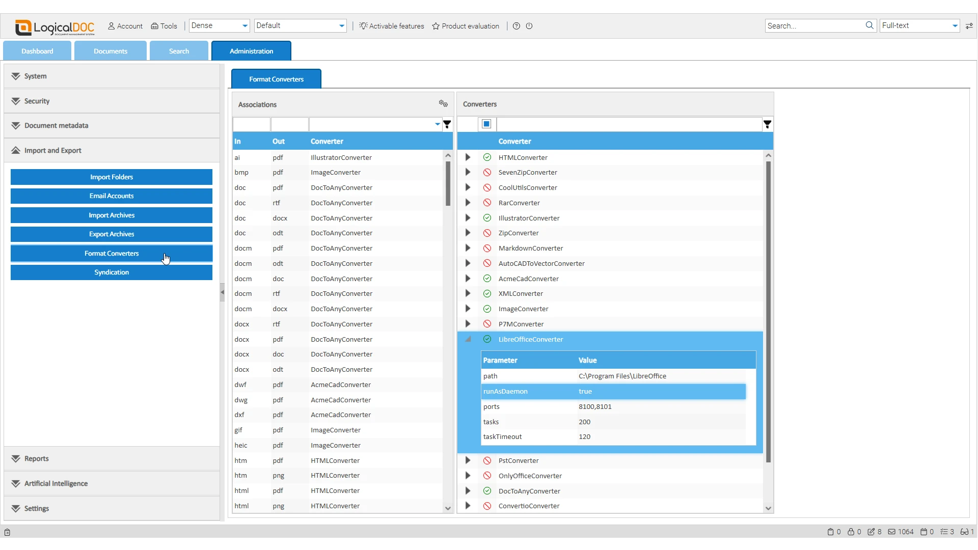Настройка автоматической конвертации форматов в LogicalDOC