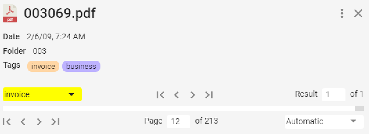 Карточка найденного PDF с метаданными и тегами