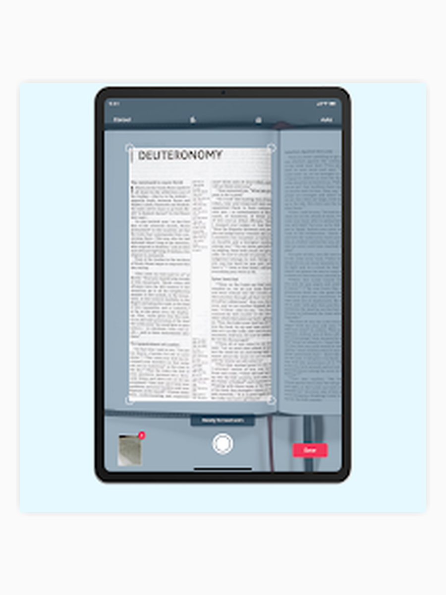 Сканирование страницы в Lumin PDF на планшете