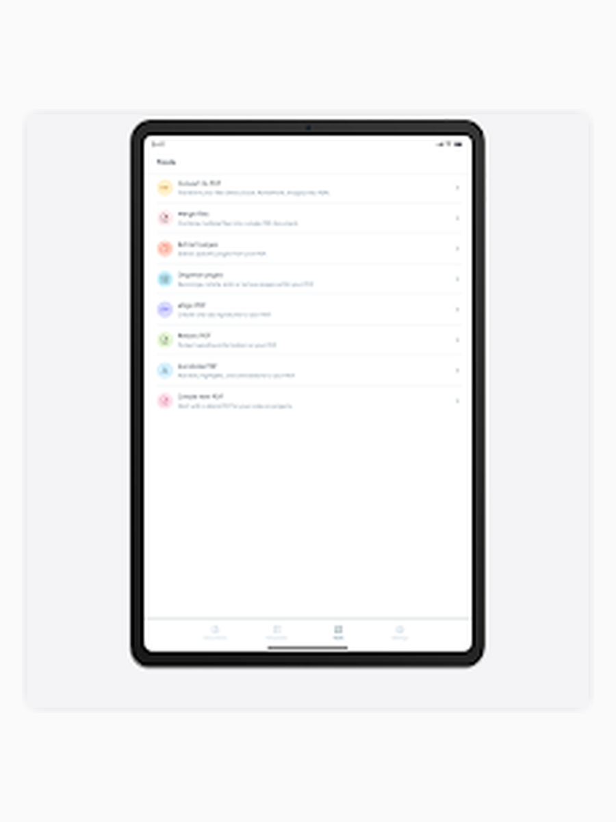 Быстрые инструменты Lumin PDF на планшете