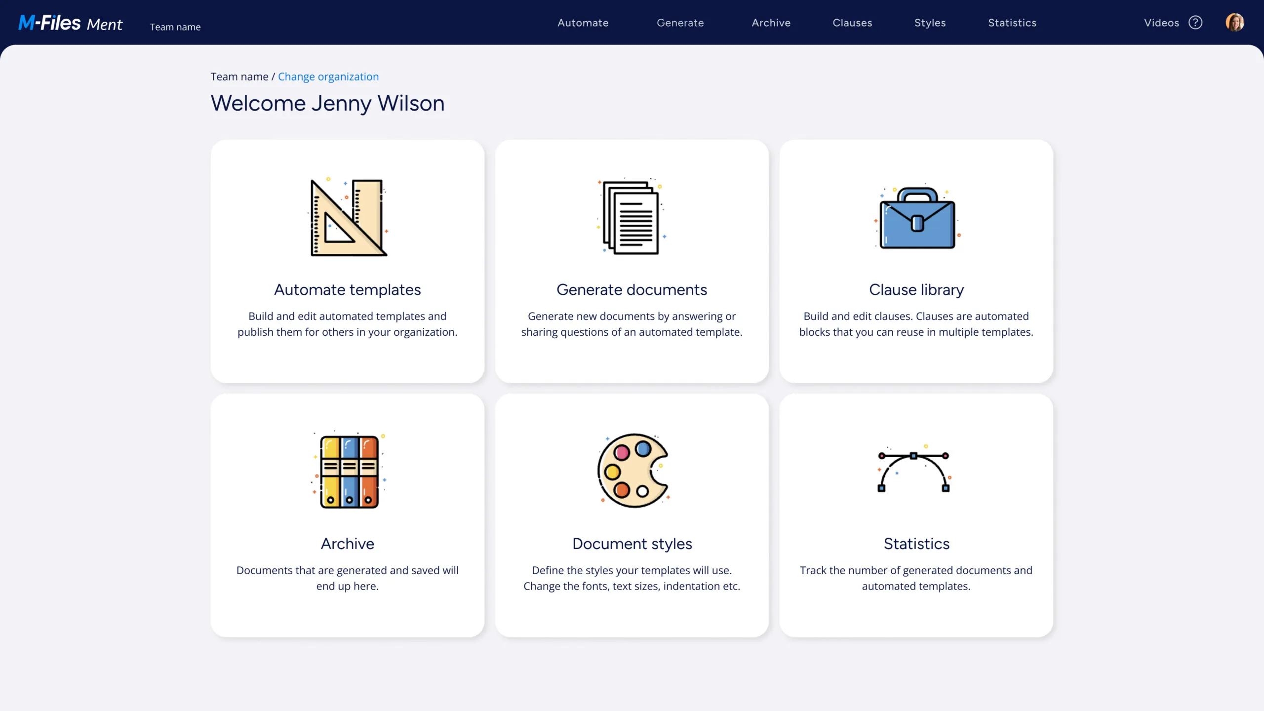 Главная панель M-Files Ment с разделами для шаблонов и документов