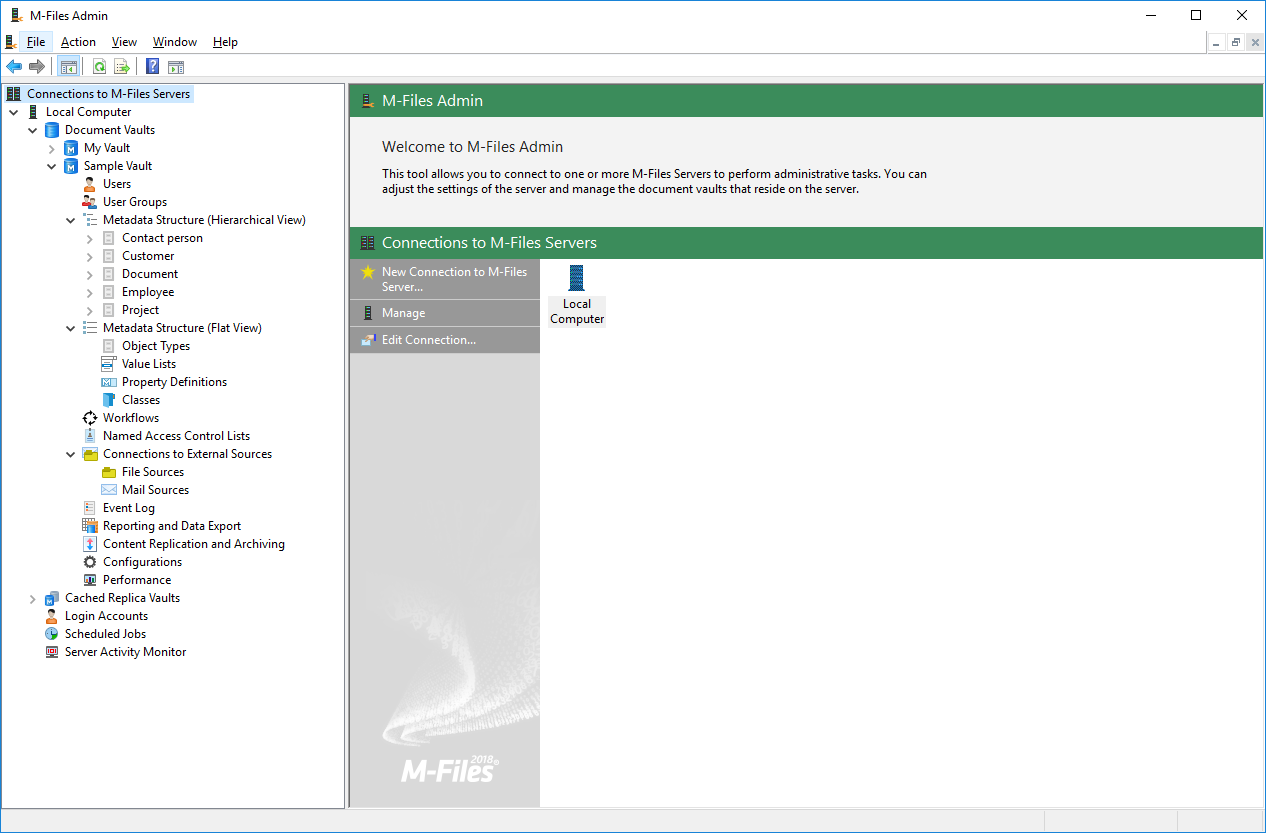Консоль M-Files Admin с деревом настроек