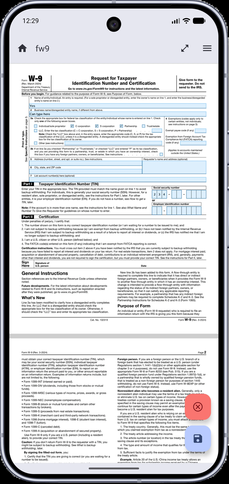 Заполнение интерактивной формы PDF в MJ PDF