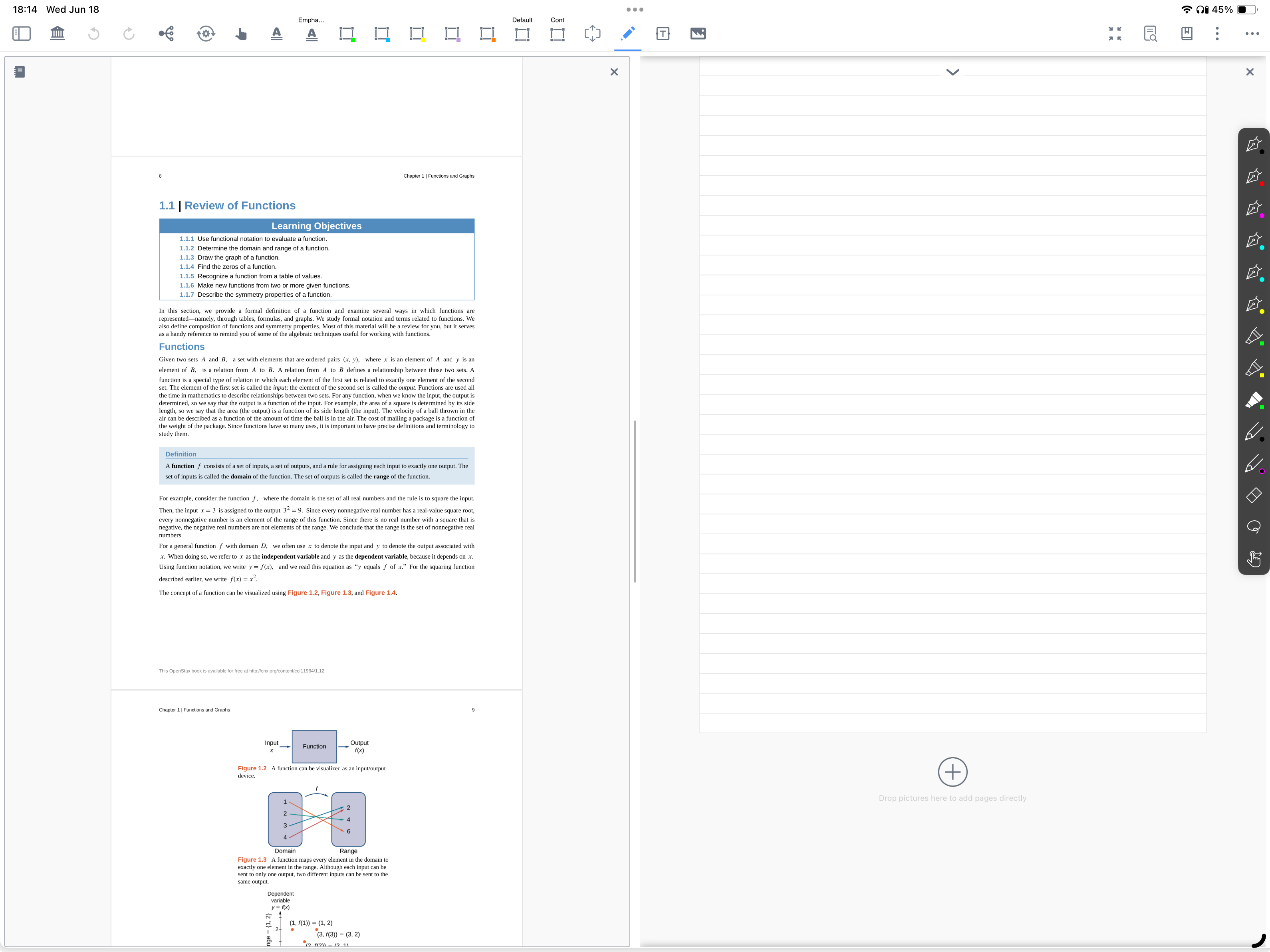 Сравнение PDF и отдельного рукописного блокнота в двух панелях