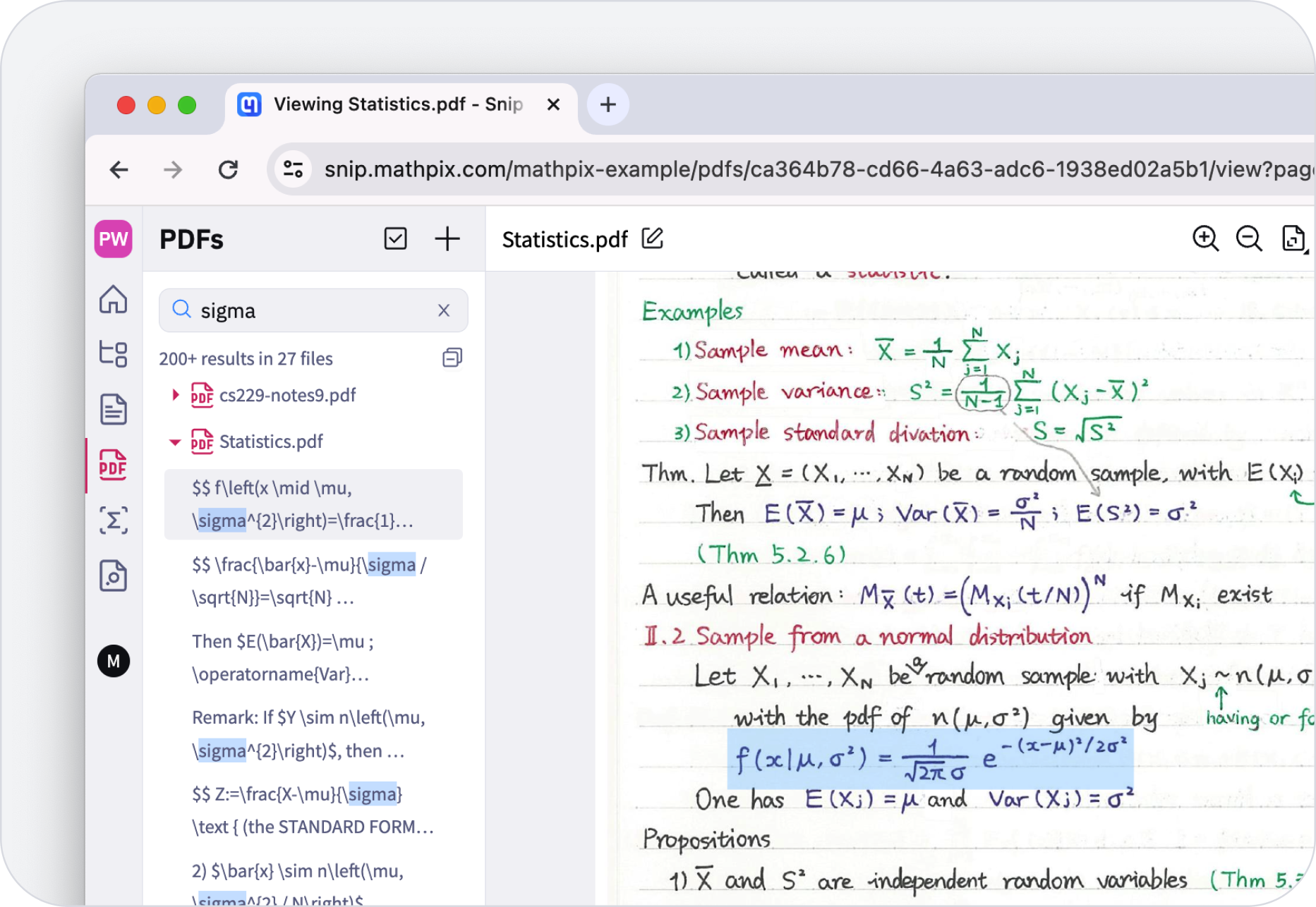 Поиск математического выражения по библиотеке PDF в Mathpix