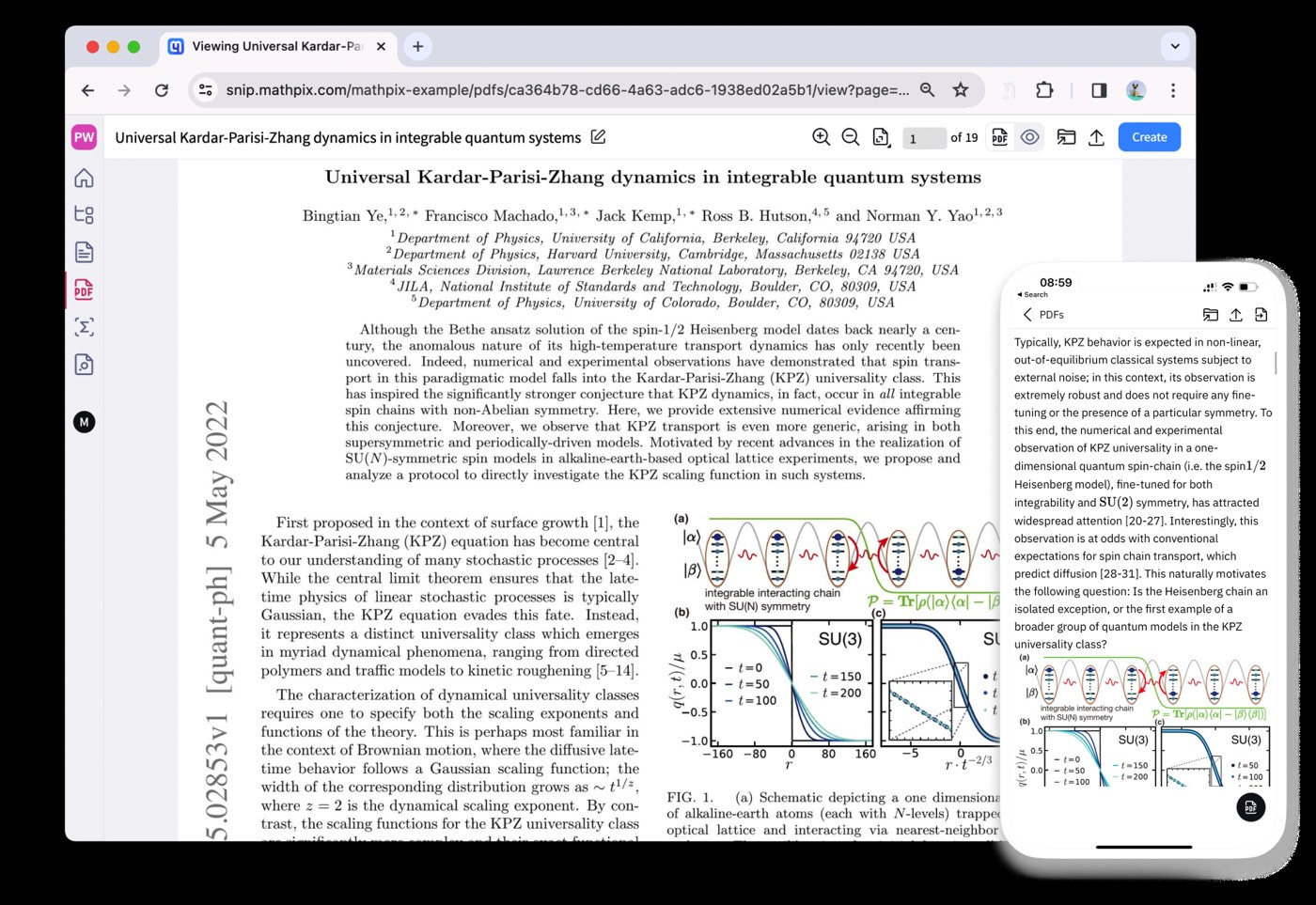Исходный двухколоночный PDF и адаптивный режим чтения Mathpix