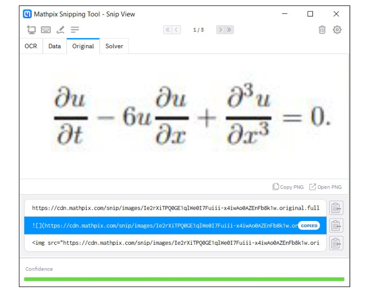 Интерфейс Mathpix Snip: сохранение исходного изображения и вкладка original