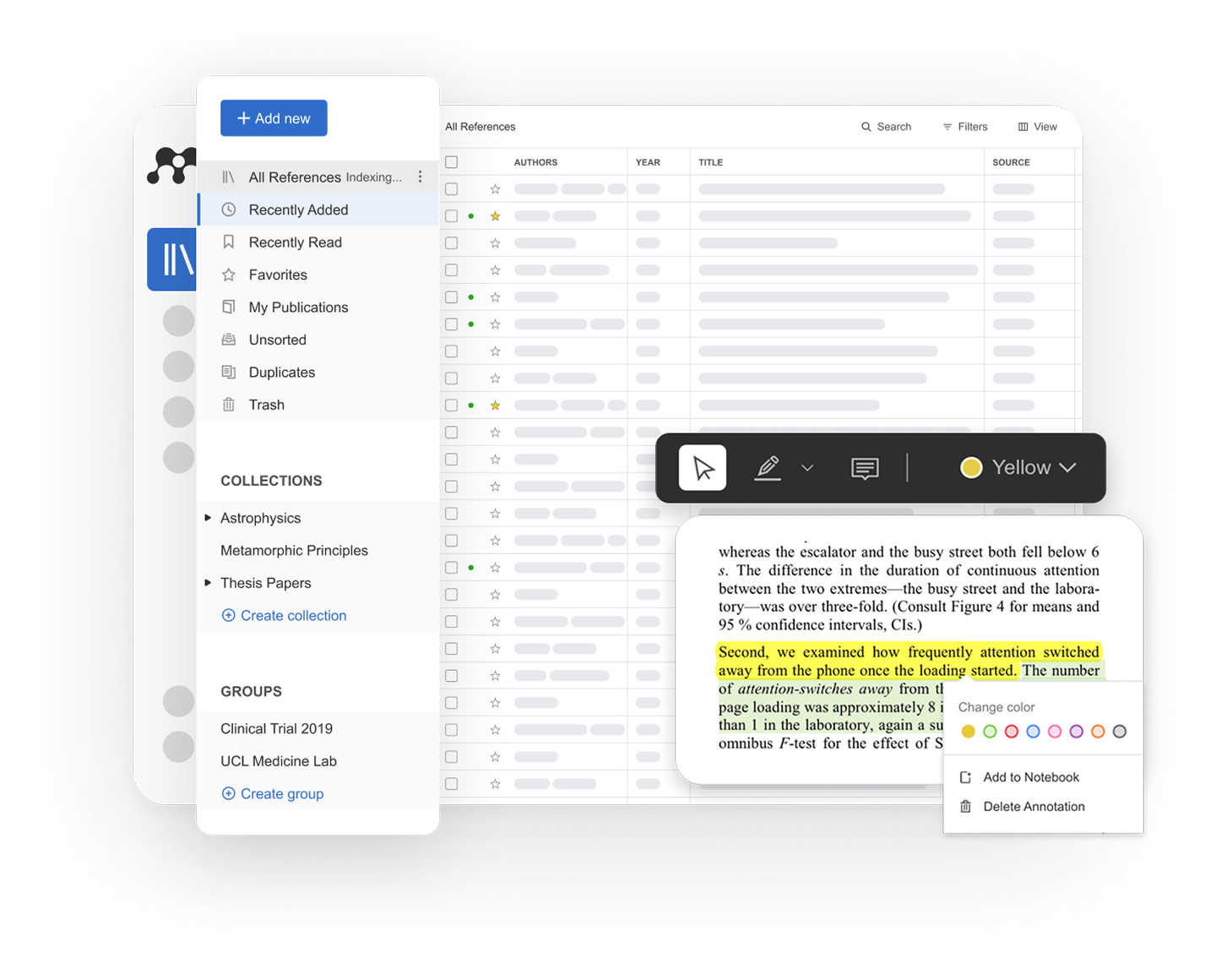 Работа с выделением и аннотацией PDF в Mendeley Reference Manager