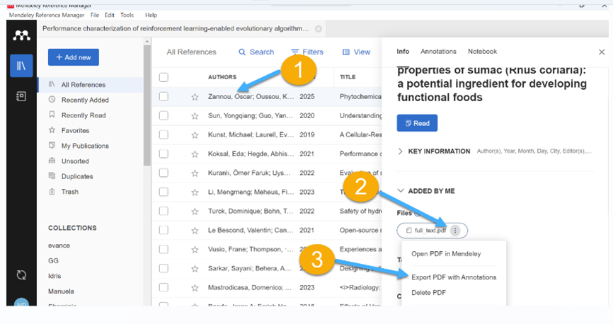 Команда Export PDF with Annotations в Mendeley Reference Manager