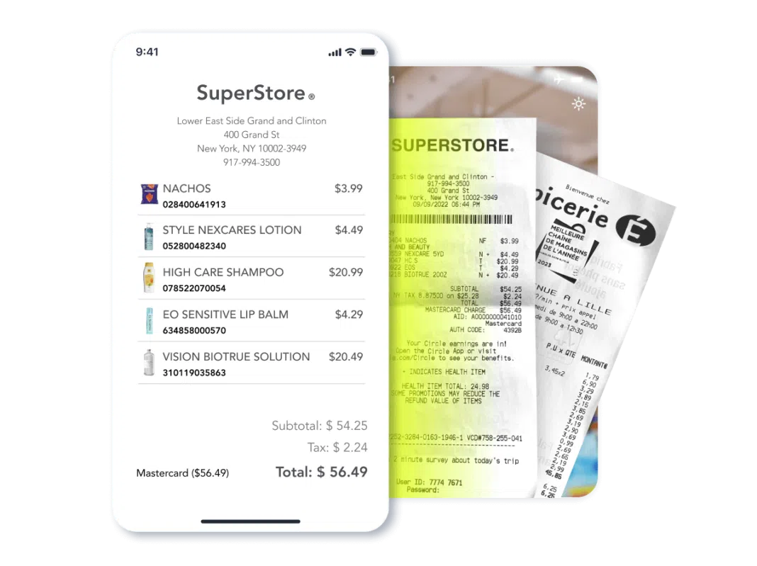 Результат распознавания бумажного чека в интерфейсе BlinkReceipt