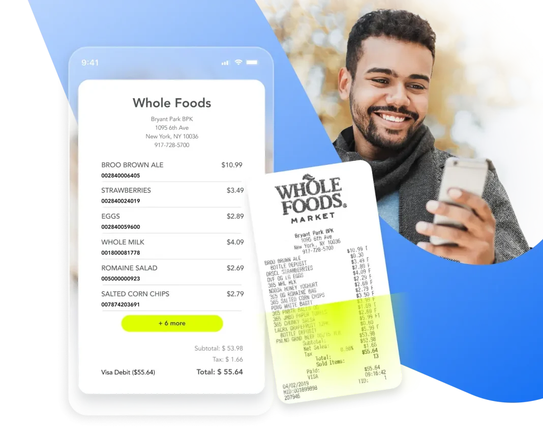 Структурированные товарные позиции и итог после распознавания BlinkReceipt