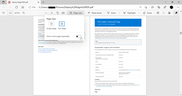 Двухстраничный вид PDF в Microsoft Edge