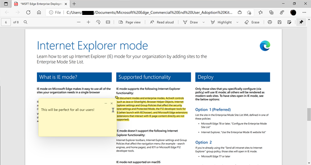 Текстовая заметка в PDF через Microsoft Edge