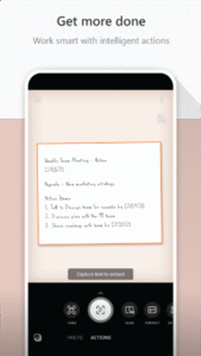 Режим Actions с интеллектуальными действиями Microsoft Lens