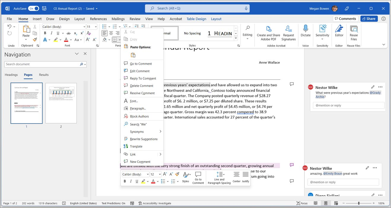 Рабочее окно Microsoft Word с лентой и областью документа