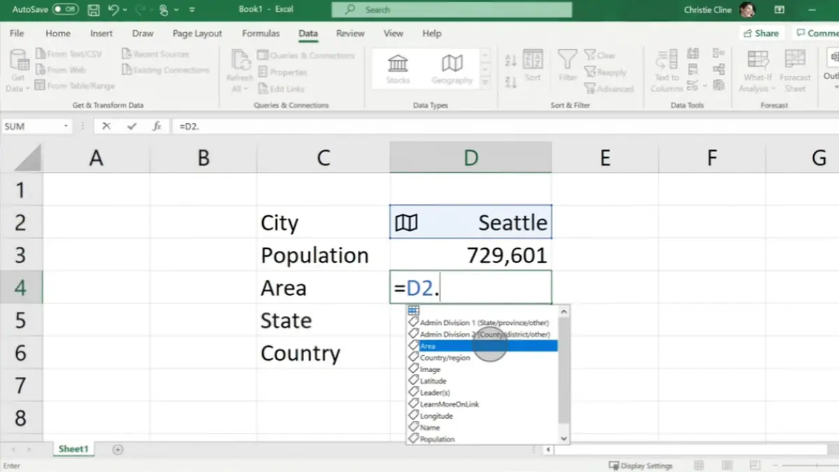 Связанный тип данных в Microsoft Excel