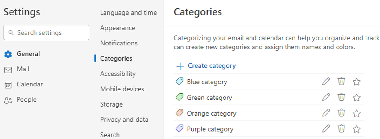 Настройки категорий Microsoft Outlook