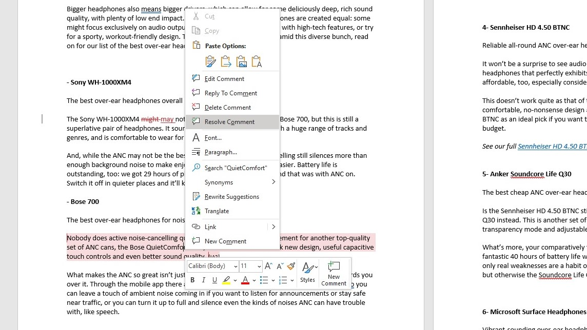 Разрешение комментария в Microsoft Word