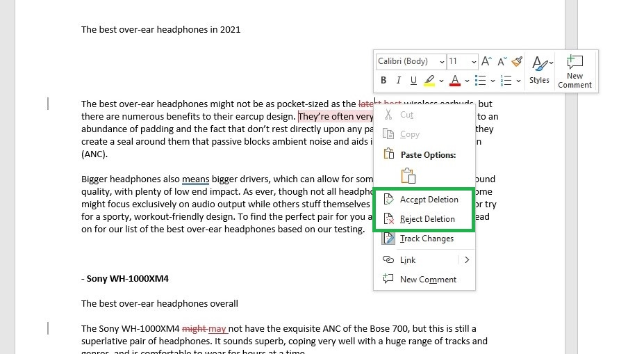 Принятие или отклонение исправления в Microsoft Word