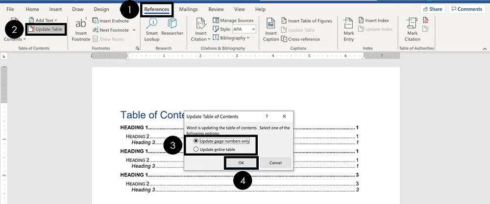 Обновление оглавления и номеров страниц в Microsoft Word