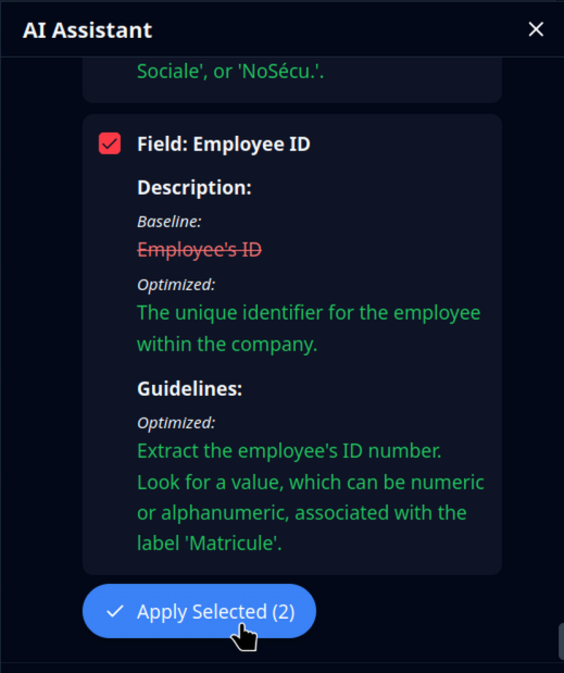 AI Assistant Mindee предлагает уточнённые описания полей